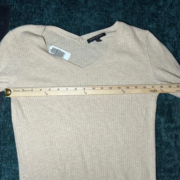Banana Republic V-Neck Ribbed Pullover Sweater XS Ribbed Knit Tan Wool Blend - Picture 8 of 10